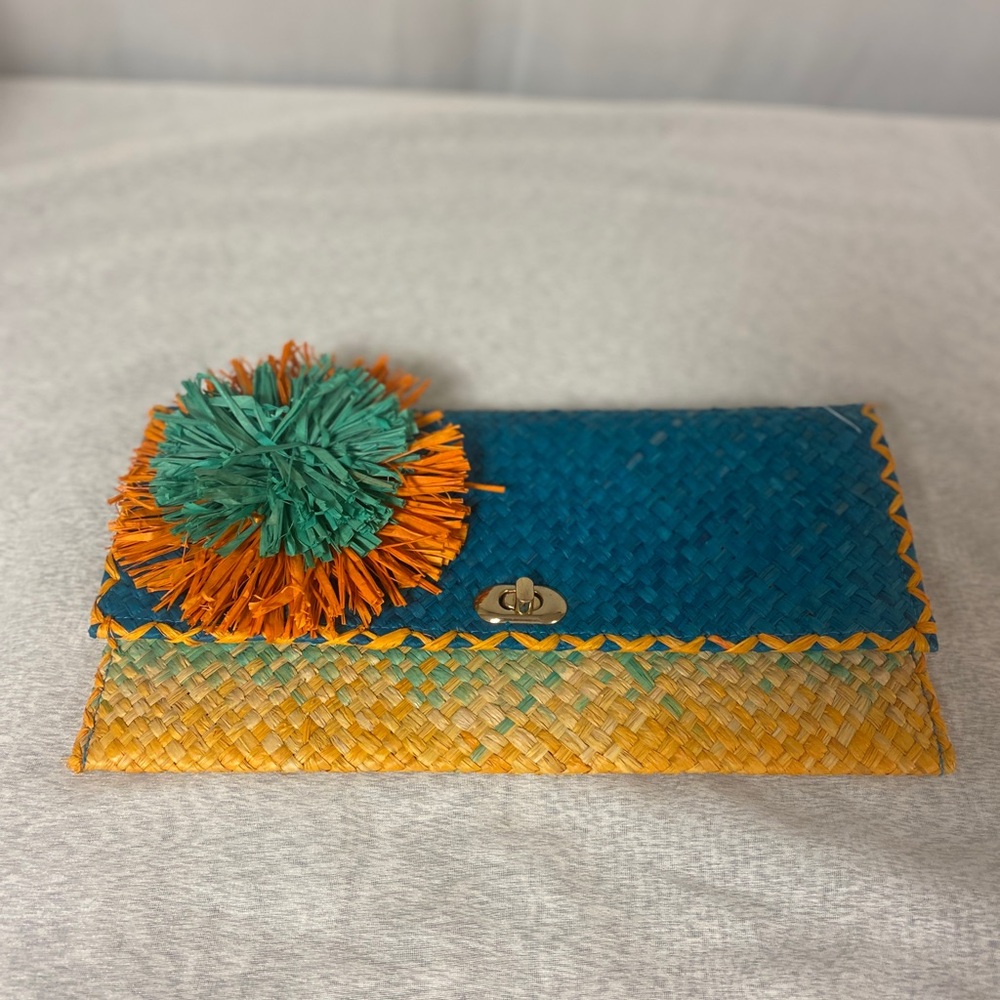 NWOT Holden Ombre Straw Envelope Clutch in Turquoise/Orange/Yellow